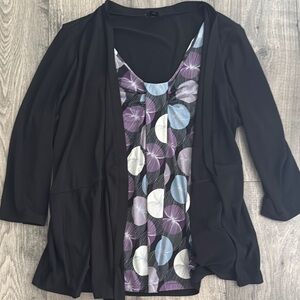 East 5th Black Cardigan with Patterned Top